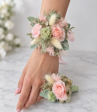 Load image into Gallery viewer, School formal set - corsage & buttonhole in sage, olive green & blush colours