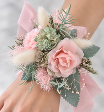 Load image into Gallery viewer, School formal set - corsage & buttonhole in sage, olive green & blush colours