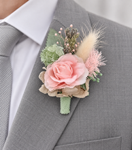 Load image into Gallery viewer, School formal set - corsage & buttonhole in sage, olive green & blush colours