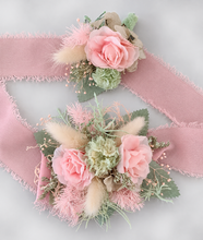Load image into Gallery viewer, School formal set - corsage & buttonhole in sage, olive green & blush colours