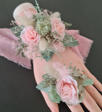 Load image into Gallery viewer, School formal set - corsage & buttonhole in sage, olive green & blush colours