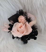 Load image into Gallery viewer, Blush pink & black preserved flowers corsage & buttonhole – school formal, prom, wedding