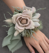 Load image into Gallery viewer, Simple sage green everlasting flowers corsage – school formal, prom, wedding