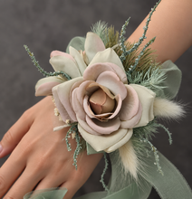 Load image into Gallery viewer, Simple sage green everlasting flowers corsage – school formal, prom, wedding