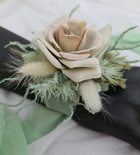 Load image into Gallery viewer, Simple sage green everlasting flowers corsage – school formal, prom, wedding