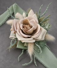 Load image into Gallery viewer, Simple sage green everlasting flowers corsage – school formal, prom, wedding