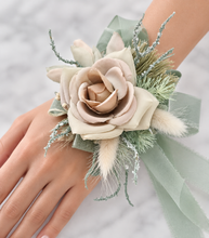 Load image into Gallery viewer, Simple sage green everlasting flowers corsage – school formal, prom, wedding