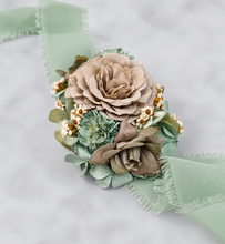 Load image into Gallery viewer, Unique sage green & sand colours everlasting flowers corsage – school formal, prom, wedding