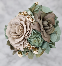 Load image into Gallery viewer, Unique sage green & sand colours everlasting flowers corsage – school formal, prom, wedding