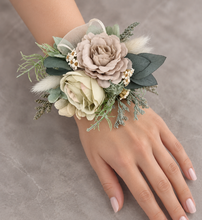 Load image into Gallery viewer, Green, sage green sand colours everlasting flowers corsage – school formal, prom, wedding