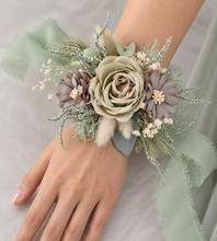 Load image into Gallery viewer, Sand & sage green everlasting flowers corsage – school formal, prom, wedding