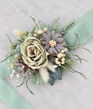 Load image into Gallery viewer, Sand & sage green everlasting flowers corsage – school formal, prom, wedding