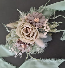 Load image into Gallery viewer, Sand & sage green everlasting flowers corsage – school formal, prom, wedding