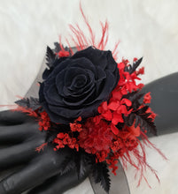 Load image into Gallery viewer, Oversized fully preserved black & red corsage – school formal, prom, graduation