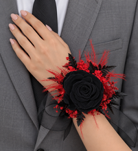 Load image into Gallery viewer, Oversized fully preserved black & red corsage – school formal, prom, graduation