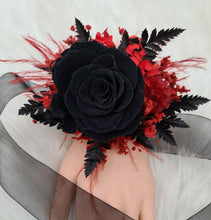 Load image into Gallery viewer, Oversized fully preserved black & red corsage – school formal, prom, graduation