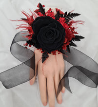 Load image into Gallery viewer, Oversized fully preserved black & red corsage – school formal, prom, graduation