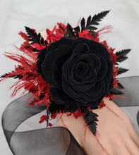 Load image into Gallery viewer, Oversized fully preserved black & red corsage – school formal, prom, graduation