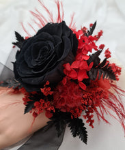 Load image into Gallery viewer, Oversized fully preserved black & red corsage – school formal, prom, graduation