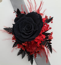 Load image into Gallery viewer, Oversized fully preserved black & red corsage – school formal, prom, graduation