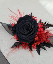 Load image into Gallery viewer, Oversized fully preserved black & red corsage – school formal, prom, graduation
