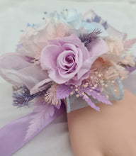 Load image into Gallery viewer, Preserved flowers pastel colour corsage blue, pink & violet – school formal, prom, graduation