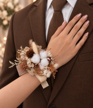 Load image into Gallery viewer, Boho preserved flowers & cotton flower corsage - school formal, prom, graduation