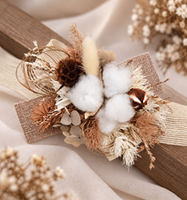 Load image into Gallery viewer, Boho preserved flowers & cotton flower corsage - school formal, prom, graduation