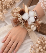 Load image into Gallery viewer, Boho preserved flowers & cotton flower corsage - school formal, prom, graduation