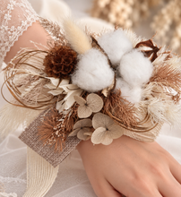 Load image into Gallery viewer, Boho preserved flowers & cotton flower corsage - school formal, prom, graduation