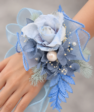 Load image into Gallery viewer, Pastel blue reflexed rose preserved flowers corsage - school formal, prom, graduation