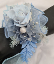 Load image into Gallery viewer, Pastel blue reflexed rose preserved flowers corsage - school formal, prom, graduation