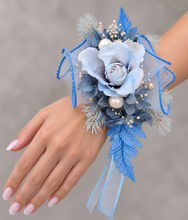 Load image into Gallery viewer, Pastel blue reflexed rose preserved flowers corsage - school formal, prom, graduation
