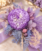 Load image into Gallery viewer, Everlasting flowers violet, purple & pink corsage w crystals – school formal, prom, graduation, wedding