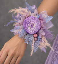 Load image into Gallery viewer, Everlasting flowers violet, purple & pink corsage w crystals – school formal, prom, graduation, wedding