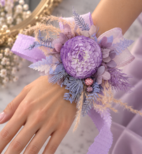 Load image into Gallery viewer, Everlasting flowers violet, purple & pink corsage w crystals – school formal, prom, graduation, wedding