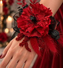 Load image into Gallery viewer, Black & red poppy flower corsage – school formal, prom, graduation, wedding