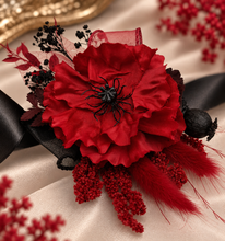 Load image into Gallery viewer, Black & red poppy flower corsage – school formal, prom, graduation, wedding