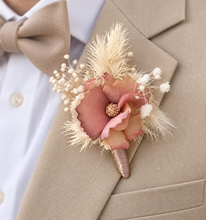 Load image into Gallery viewer, Blush & nude everlasting flowers corsage n buttonhole set w crystals – school formal, prom, graduation, wedding