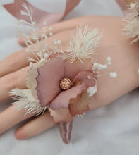 Load image into Gallery viewer, Blush & nude everlasting flowers corsage n buttonhole set w crystals – school formal, prom, graduation, wedding