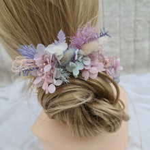 Load image into Gallery viewer, Preserved flowers bobby pin large x 3 nude & pastel violet, blue, pink, purple