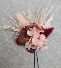 Load image into Gallery viewer, Preserved flowers bobby pin large x 3 burgundy & dusty pink