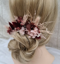 Load image into Gallery viewer, Preserved flowers bobby pin large x 3 burgundy & dusty pink