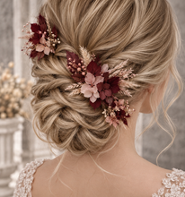 Load image into Gallery viewer, Preserved flowers bobby pin large x 3 burgundy & dusty pink