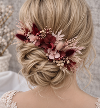 Load image into Gallery viewer, Preserved flowers bobby pin large x 3 burgundy & dusty pink