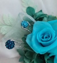 Load image into Gallery viewer, Preserved flowers corsage, turquoise, teal & mint w crystals – school formal, prom, graduation, wedding