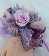 Load image into Gallery viewer, Violet purple tones preserved flowers corsage - School formal, prom, graduation, wedding