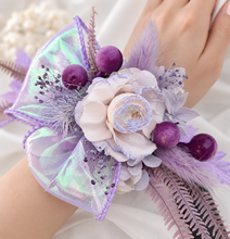 Load image into Gallery viewer, Preserved peony violet purple corsage metallic ribbon - School formal, prom, graduation, wedding