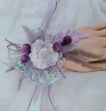 Load image into Gallery viewer, Preserved peony violet purple corsage metallic ribbon - School formal, prom, graduation, wedding