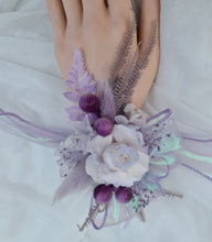Load image into Gallery viewer, Preserved peony violet purple corsage metallic ribbon - School formal, prom, graduation, wedding